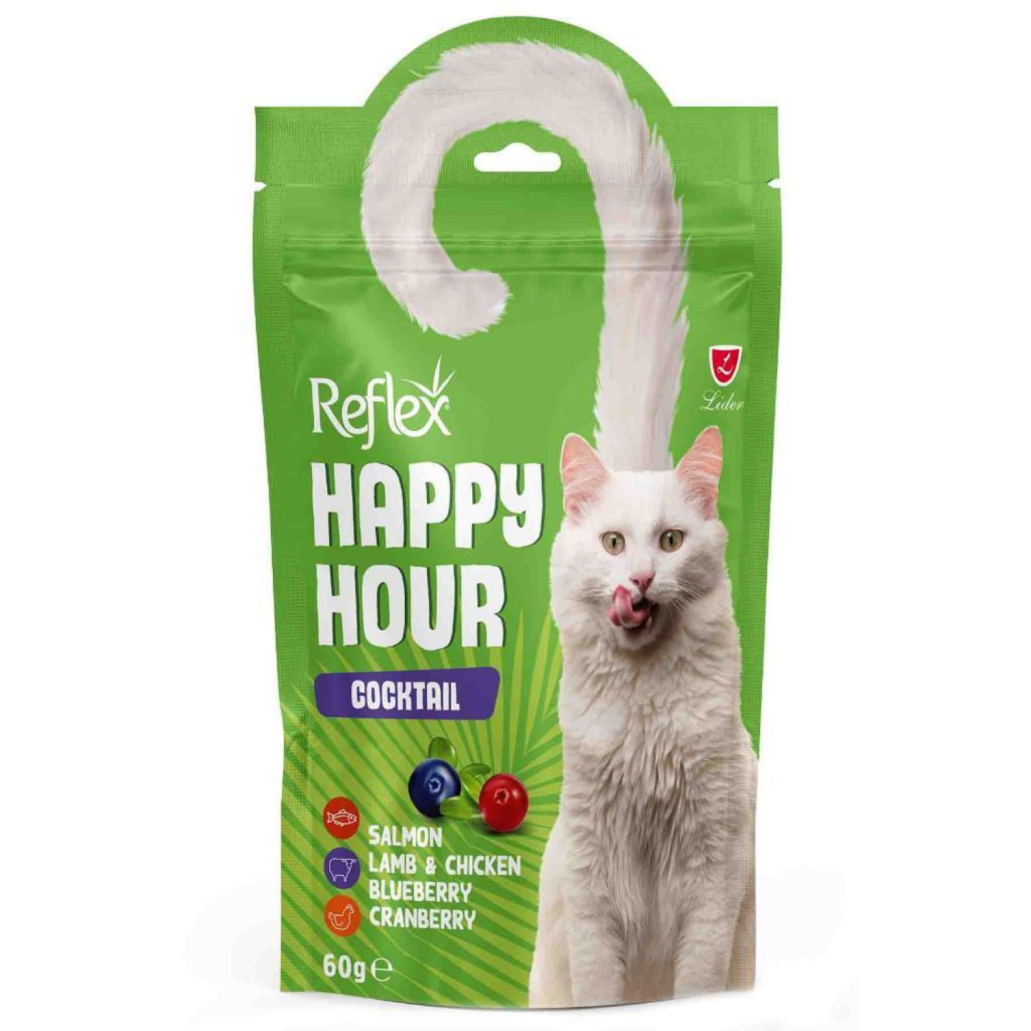 Reflex Happy Hour ласощі для котів з лососем, ягням, куркою, чорницею та журавлиною, коктейль