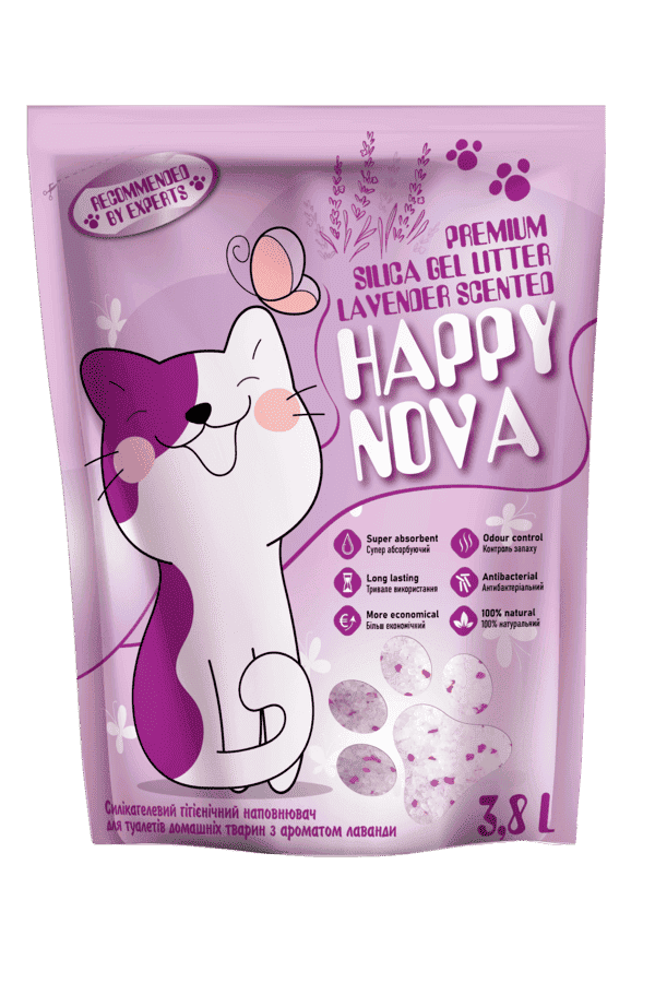 ТМ “Happy Nova” силікагелевий гігієнічний наповнювач для туалетів домашніх тварин з ароматом лаванди